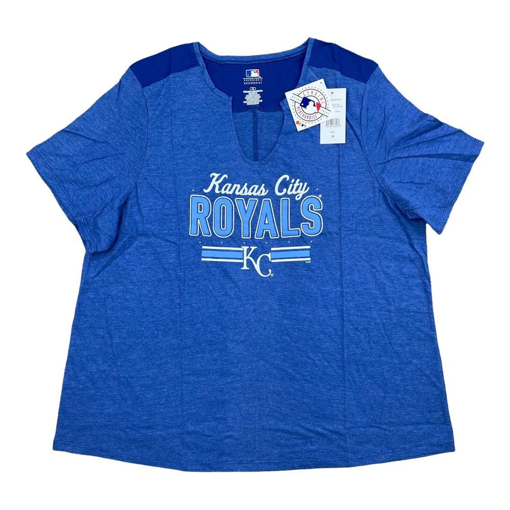 Kansas City Royals T-Shirt‎ Women's 1X Blue Notch Vee Switch Hitter MLB Tee NWT
